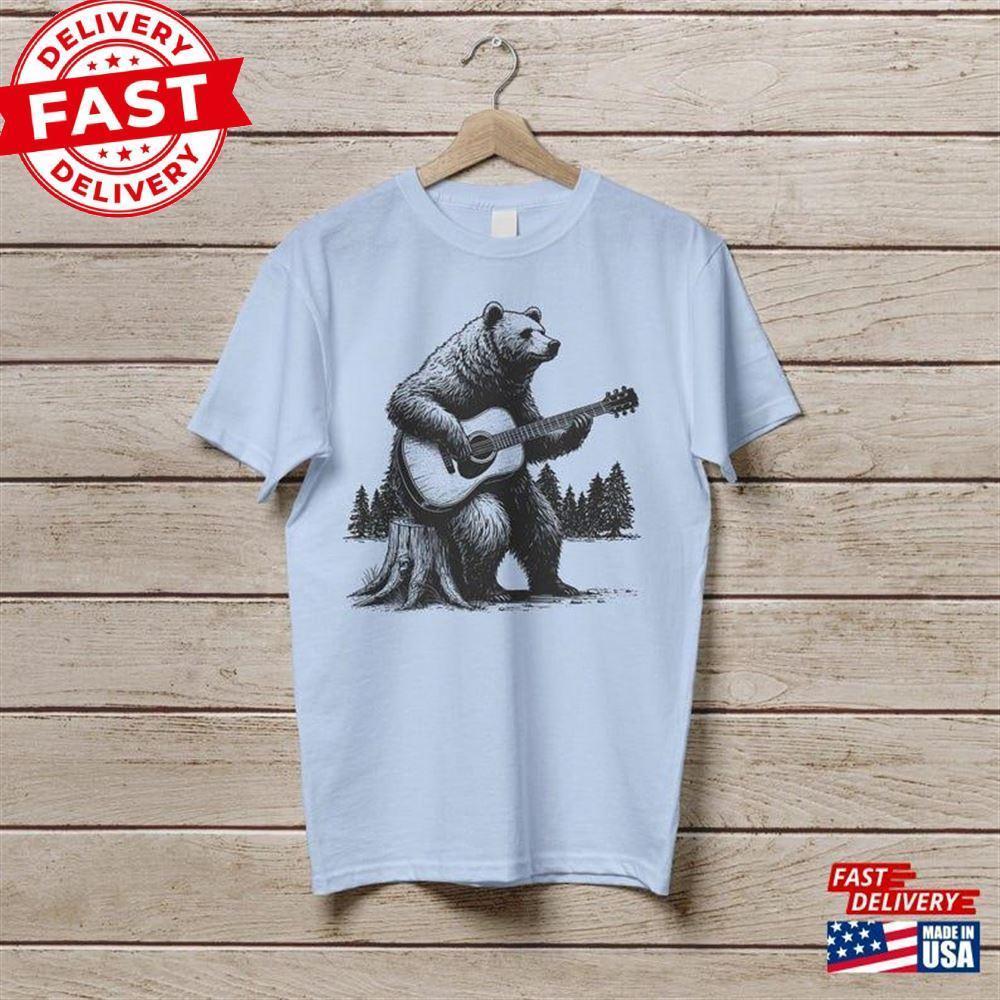 Bear Playing Guitar T-Shirt Lover T Shirt Funny For Women Men Gift Cute